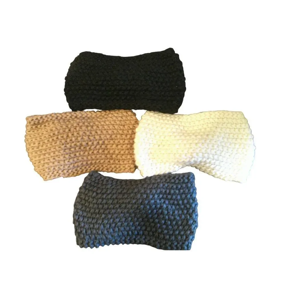 Bow Crochet Knit Headbands 4-Pack | Brown Black White Gray | 8
